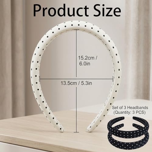 3-Pack Polka Dot Headbands for Daily Wear & Exercise