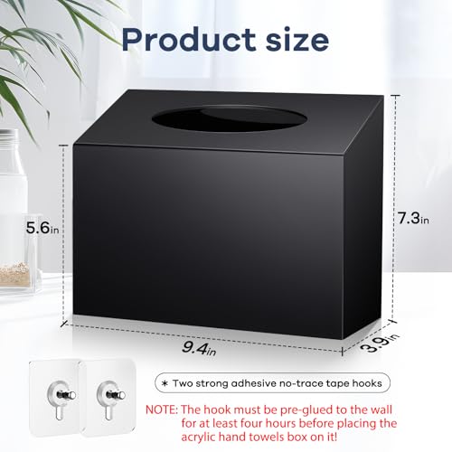 TAINESS Black Acrylic Hand Towel Box Cover for Kleenex – Wall-Mountable, Magnetic Bottom