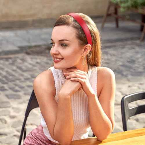 WantGor 1 Inch PU Leather Headband, Wide Padded Hairband Fashion Hair Bands Cute Womens Headbands Holiday DIY Hair Accessories (Red)