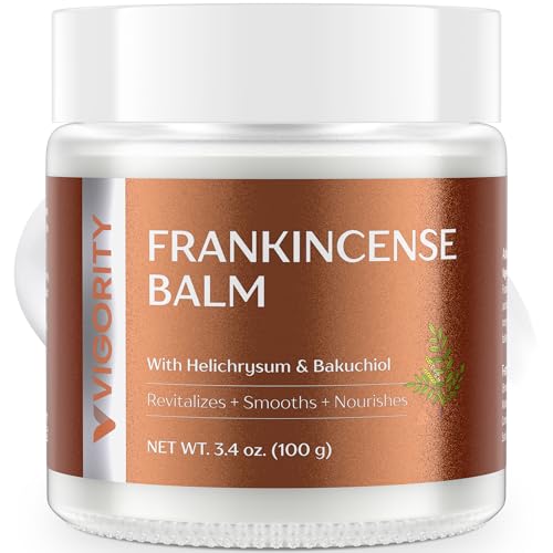 Vigority Frankincense Balm: Whipped Revitalizes & Smooths Cream for Dry, Mature & Aging Skin with Helichrysum & Bakuchiol? Moisturizer & Nourishes for Face & Body - Lightweight & Non-greasy ? 3.4 oz