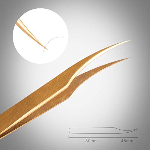 MGER Lash Tweezers for Eyelash Extensions, Hand Calibrated Dolphin-shaped & Curved Tip, False Lash Application Tools, Pack of 2, Gold