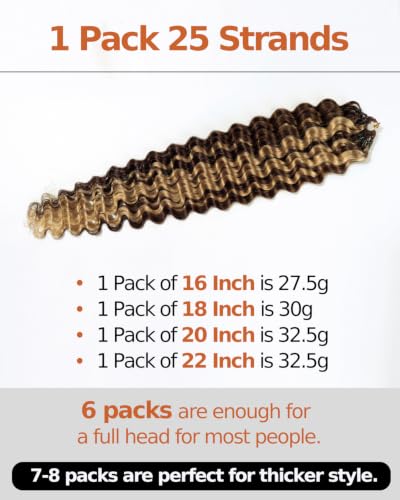 BEEOS Deep Wave Crochet Hair P4/27 - 1 Pack 18 Inch Knotless Feather Extensions