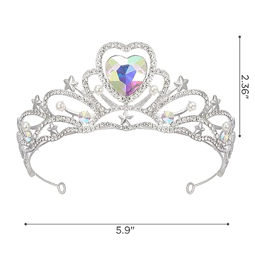 SWEETV Birthday Crowns for Women Girls Birthstone Heart Princess Tiara Silver Wedding Headband for Birth Day Party Photograph, Feb