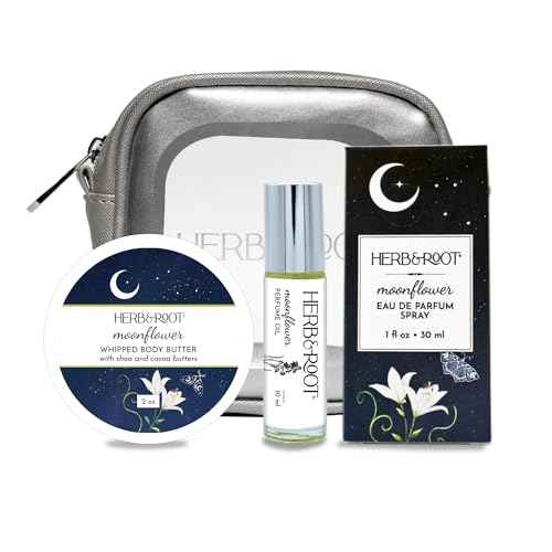 Herb & Root Moonflower Perfume Gift Set, Eau de Parfum, Rollerball, Body Butter, Makeup Case | Scent of Tuberose, Jasmine, Orris | White floral