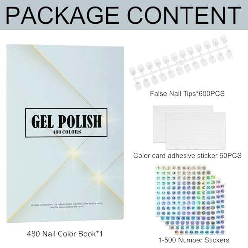 480 Nail Colors Book,Professional Nail Polish Chart Book with 600 Practice Tips & 1-500 Number Labels, Pre-Numbered Slots,Perfect for Salons and Home Use(Starry Sky)