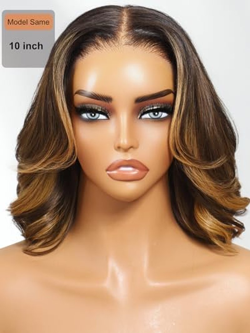 UNICE 13x4 Lace Front Bob Wig - Chocolate Brown Balayage with Highlights