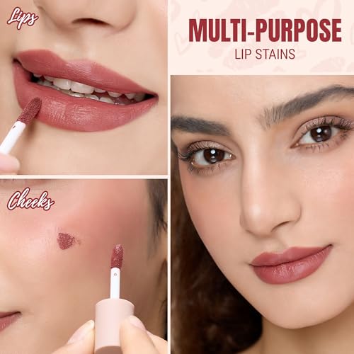 exmiloo Mini Lip Tint Stain Set ? 4 Colors Liquid Lip Stain Kit for Matte & Glossy Finish, Lightweight Lip and Cheek Tint for Women and Girls, Vegan & Cruelty-Free