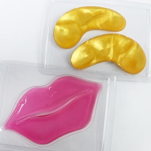 40 Pairs Pink Lip Masks & Eye Masks, 24K Gold Gel Collagen Eye Patches for Puffy Eyes, Dark Circles, Wrinkles and Eye Bags, Moisturizing Crystal Mask Set for Women Men