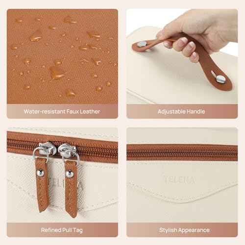 Telena Large Makeup Bag, Travel Toiletry Bag for Women, Vegan Leather Makeup Organizer Case Cosmetic Bag for Travel Essentials