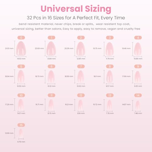 Soft Pink Short Almond Press-On Nails - 32 Piece Reusable Kit