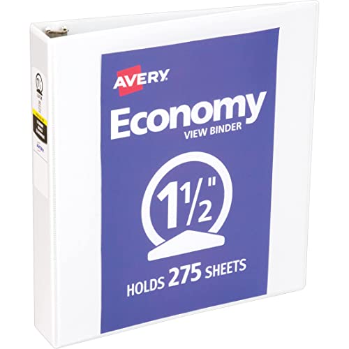 Avery Economy View 3 Ring Binder, 1.5" Round Rings, 1 White Binder (05726)