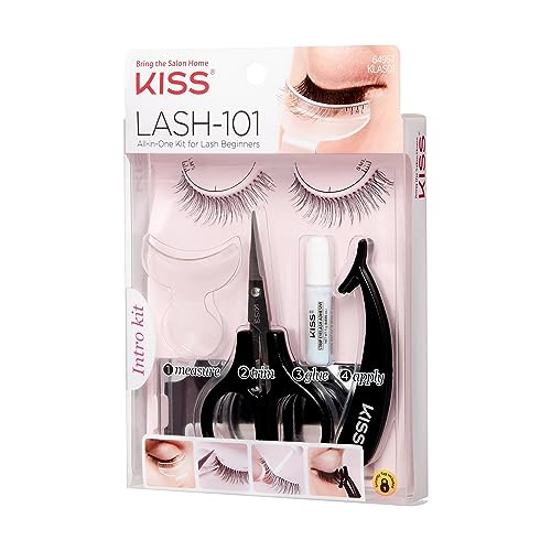 KISS Lash 11 False Eyelashes, 'Effortless', 12 mm, Includes 1 Pair Of Eyelash, Measuring Tool, Scissors, Lash Adhesive, Applicator, Mirror, Contact Lens Friendly, Easy to Apply, Reusable Strip Lashes