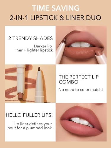 SHEGLAM Macaron 2-in-1 Matte Lip Liner & Lipstick Set - Long Lasting, Trendy