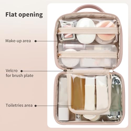 RIGHT AWAY Travel Toiletry Bag for Women, Waterproof Makeup Bag&Case, Portable Cosmetic Organizer Checkered Make up Bag for Full Sized Toiletries£¬Cosmetics and Travel-Size Accessories,Pink Checkered