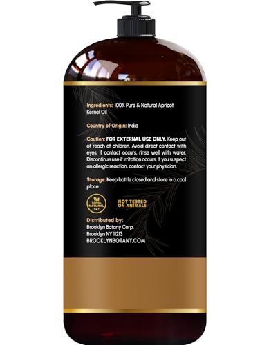 Brooklyn Botany Apricot Kernel Oil for Skin, Hair and Face – 100% Pure and Natural Body Oil and Hair Oil - Carrier Oil for Essential Oils, Aromatherapy and Massage Oil – 8 fl Oz