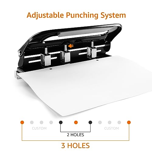 Amazon Basics 2/3 Hole Punch, Semi-Adjustable, 30 Sheet Capacity, Black