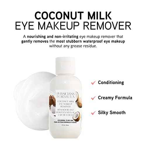 Physicians Formula Eye Makeup Remover Coconut Milk Waterproof Eye Makeup Remover, Dermatologist Tested, Oil-Free, for Sensitive Skin, 2 Fl Oz (Pack of 1)