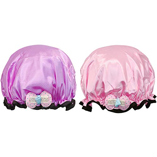 Wrapables¢ç Fun and Novelty Double Layer Waterproof Shower Caps for Kids (Set of 2), Precious Bow
