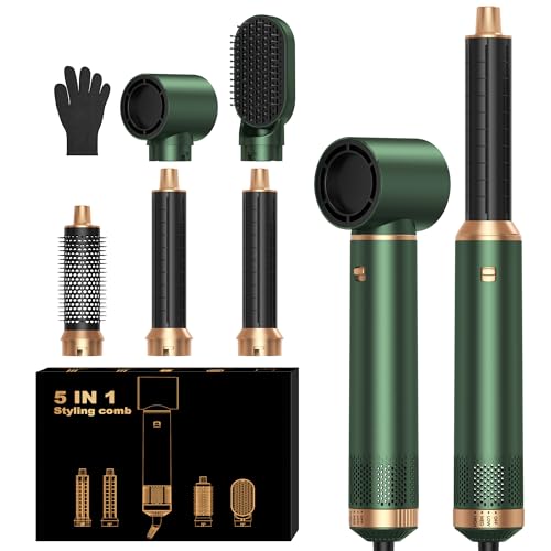 5-in-1 Hair Dryer Brush with Negative Ion & Auto Curler