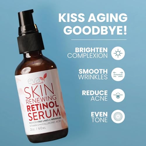 Retinol Serum by Eva Naturals - 2.5% Retinol Serum for Face with Hyaluronic Acid, Vitamin E & Organic Aloe - Retinol Face Serum that Reduce Wrinkles, Fine Lines & Dark Spots - Anti Aging Serum, 2 Pack