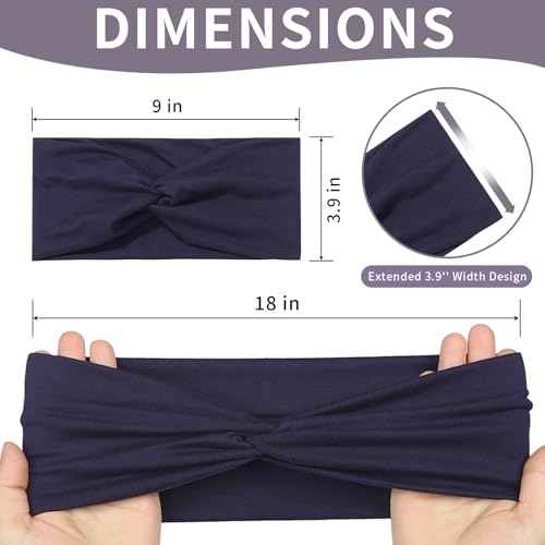 12 Pcs Stretchy Headbands for Women, Absorbed Sport Headband Soft Twist Knotted Hairbands for Daily Life Yoga Workout(Black/Dark blue/Brown/Grey)