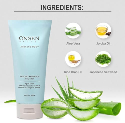 Onsen Secret Natural Daily Moisturizing Body Lotion w/Smoothing Organic Shea Butter for Normal to Dry Skin w/Healing Minerals, Jojoba, Aloe Vera, Vitamin E & Rice Bran Non-Greasy (Hydrating Leaves)