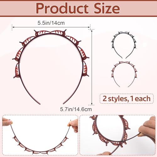 2PCS Adjustable Clip Headbands for Women Hair Styling, Braided Design, Black & Brown