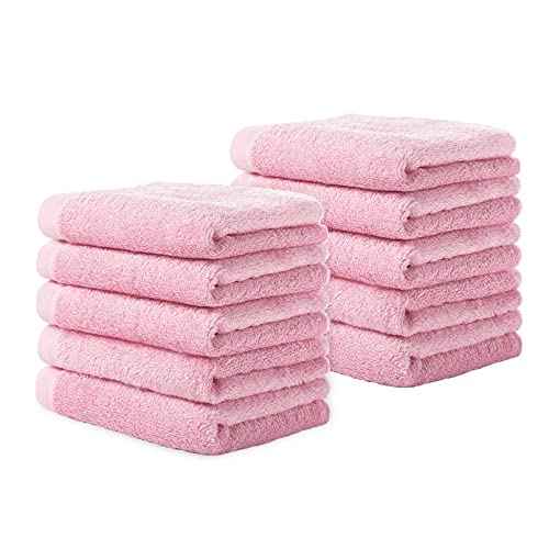 Yoofoss Washcloths Towel Set 10 Pack Baby Rayon Derived from Bamboo Wash Cloth for Bathroom-Hotel-Spa-Kitchen Multi-Purpose Fingertip Towels and Face Cloths 10'' x 10'' - Pink
