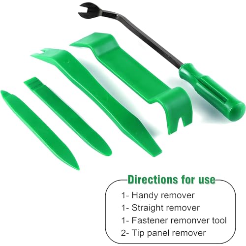 LivTee 5 pcs Auto Trim Removal Tool Kit, No Scratch Plastic Pry Tool Kit - Interior Door Panel Clip Fastener Removal Set for Vehicle Dash Radio Audio Installer (Green)