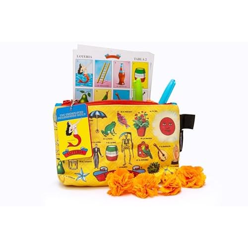 The Unemployed Philosophers Guild Loter?a Bag - With Iconic Illustrations, 9" Canvas Zipper Pouch for Pencils, Tools, Cosmetics, Toiletries and More