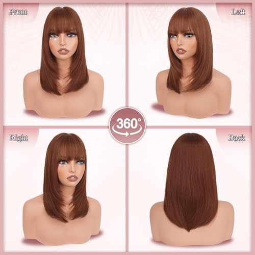 Haloo Auburn Bob Wig with Bangs 16 Inch Heat Resistant