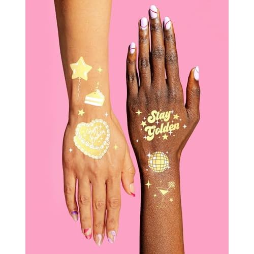 xo, Fetti Golden Birthday Temporary Tattoos - 50 gold styles | Birthday Party Decorations, Fun Birthday Girl Party Favors, HBD, Older Wiser Hotter, Fifty and Fabulous, Funny Bday Gift