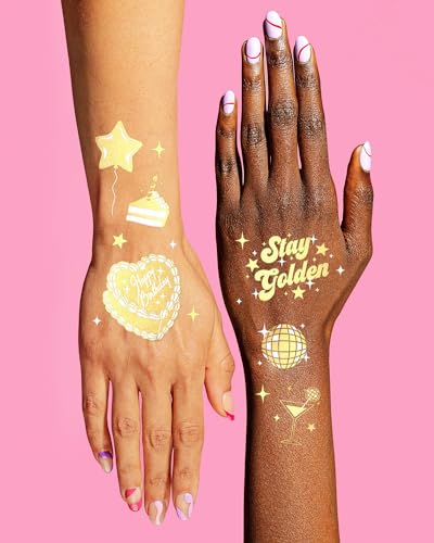 Gold Foil Birthday Temporary Tattoos - 50 Pack