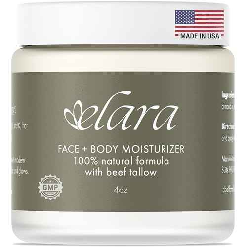 Elara Beef Tallow For Skin - Whipped Tallow Balm For Face And Body - 100% Grass-Fed Tallow Skin Balm With Marula And Sweet Almond Oil - 4 Fl. Oz. - Lavender