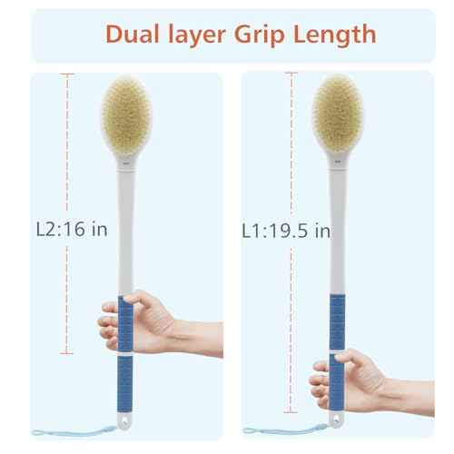 Shower Brush with Soft and Stiff Bristles,20.5" Extra Long Handle Dual-Sided Back Scrubber Bath Brush Body Exfoliator for Wet or Dry Brushing (Extra Long Handle)