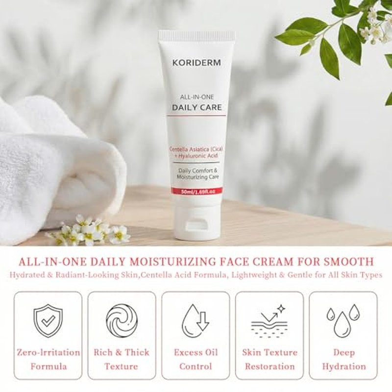 Koriderm Time Reverse Cream, All-In-One Skin Moisturizer Cream For Face, Hydrated & Radiant-Looking Skin,Centella Acid Formula, Lightweight & Gentle For All Skin Types(50 Ml/1.69 Fl Oz)