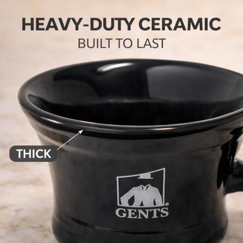 G.B.S GENTS Heavy Duty Black Ceramic Shaving Bowl, Mug with Natural Shave Soap ? for use with up to 3¡± Shaving Soaps and Lathering Shave Cream Cup ? Pommel Handle (Black)