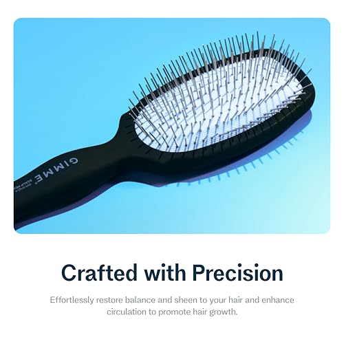 Gimme Beauty Metal Bristle Brush - Stainless Steel Bristles for Healthy Shine - Designed to Detangle Hair Types - Supports Scalp Care - Hair Brush with Comfy Handle