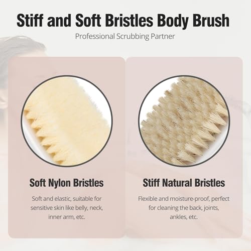 Dry Body Brush with Natural Soft Bristles for Exfoliation & Lymphatic Drainage – 2 Pack