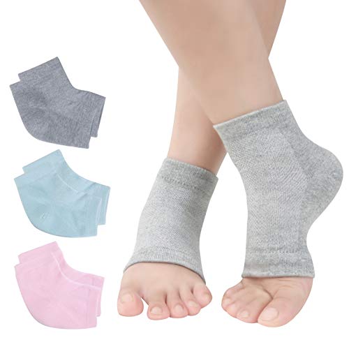 Moisturizing Gel Heel Socks, 3 Pairs Toeless Spa Socks for Dry Cracked Heels