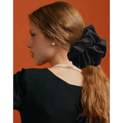 CEELGON Black Big Velvet Scrunchie 6.5 Inches Jumbo Scrunchies Hair Ties Oversized Ponytail Holder for Thick Curly Hair Extra Large Hair Accessories for Women (Black)