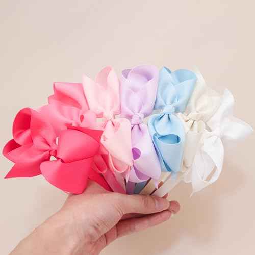 XIMA 14pcs Bows Headbands for Girls,4.5inch Baby Girls Ribbon Hair Bows Headband with Teeth for 4-12years Kids Children Teens Hair Bands Accessories