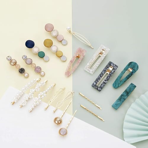 Mehayi 20 PCS Macaron Pearl Hair Clips Set - Stylish Barrettes & Bobby Pins