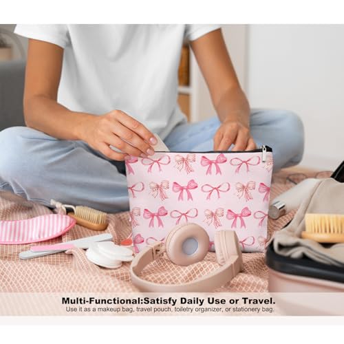 Bow Makeup Bag Make up Bag,Bow Pouch Cosmetic Bags for Women,Preppy Bow Gifts for Women Teen Girls