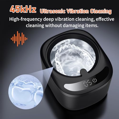 Ultrasonic Retainer Cleaner Machine, Dental Cleaning Pod, 45kHz Retainer Cleaning with 230ML Capacity for Dentures, Aligner, Mouth Guards, Braces, Jewelry, Nightguard & All Dental Appliances