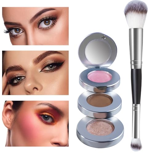 Blush Contour and Highlighter Palette, 3 in 1 Face Contouring, Pink Blusher for Cheeks and Natural Glitter Highlighter Powder Makeup Palet with Brush and small Mirror, Compact Stackable