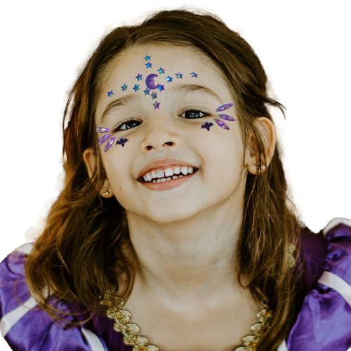 Face Gems Jewels Rhinestones for Women Makeup Festival, Self Adhesive Body Eye Rhinestones, Halloween Witch Costume Rave Party Temporary Tattoo Stickers (Purple)