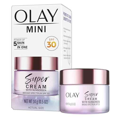Olay Super Cream with Sunscreen SPF 30, Trial Size, Lightweight Face Moisturizer with Sun Protection, 5-in-1 Skin Care Benefits - Hydrating, Brightening, Firming - Niacinamide, Vitamin C, 15 mL