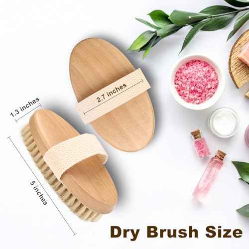 2Pcs Natural Bristle Exfoliating Brush, Body Scrubber for Lymphatic Drainage, Blood Circulation, Wet and Dry Brush, Deep Exfoliation for Smooth Skin