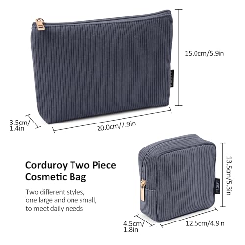 MAGEFY Corduroy Makeup Bag Set - 2 Mini Organizers with Pockets